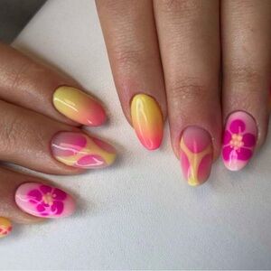 Vibrant Pink and Yellow press on nails